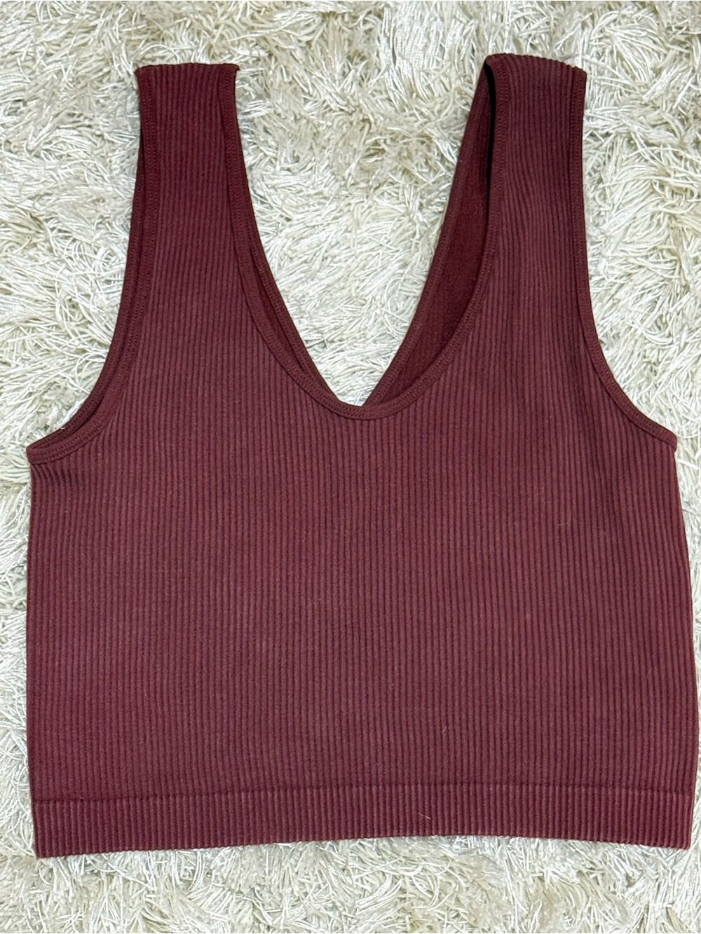 Free People Ribbed Seamless Crop Tank Burgundy Wine Brami Top XS/S - Picture 7 of 9